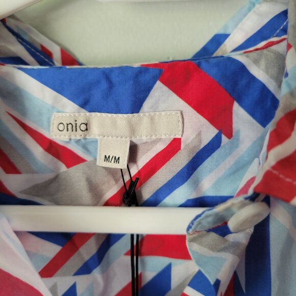 Onia Swim Cover-Up Women's Medium Jesse Nautical Geo Button Up w Pocket NWT - Picture 2 of 5